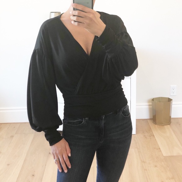 Black Surplice Long Sleeve Top Small - Picture 6 of 8